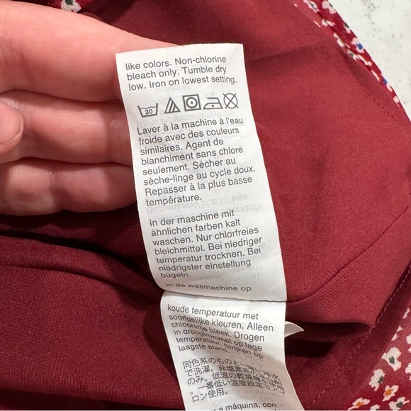 Madewell Women's Burgundy Floral Chiffon Top Short Sleeve Dress Shirt Lined - Picture 8 of 12